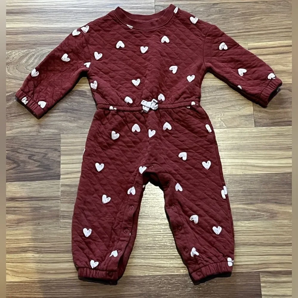 Carter's Baby Girls Heart Double-knit Jumpsuit Size 18M Brown Valentine's Day